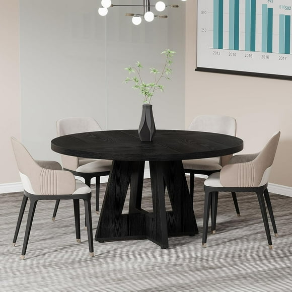 Tribesigns Table de Conférence Ronde en Bois de 47 Pouces pour 4 à 6 Personnes, Table de Salle de Réunion Moderne avec Plateau Épais, Base en Bois et Patins de Pieds Ajustables, Brun