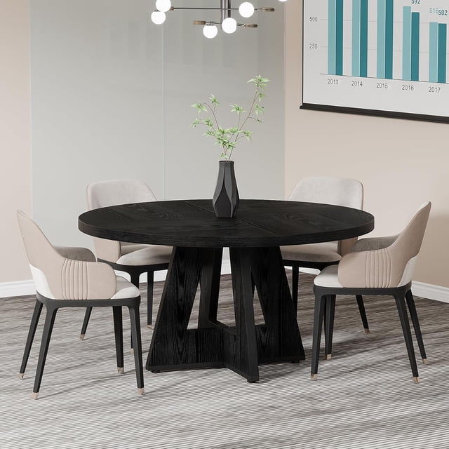 Tribesigns 47-Inch Round Wooden Conference Table for 4-6 People, Modern Meeting Room Table with Thick Tabletop, Wood Base, and Adjustable Foot Pads, Brown