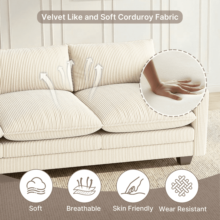 Noelse 110" Cloud Couch, 3-Seater Beige Sofa photo 2