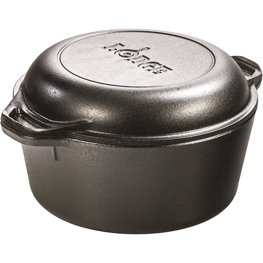 Lodge PreSeasoned Cast Iron Double Dutch Oven With Loop Handles, 5 qt