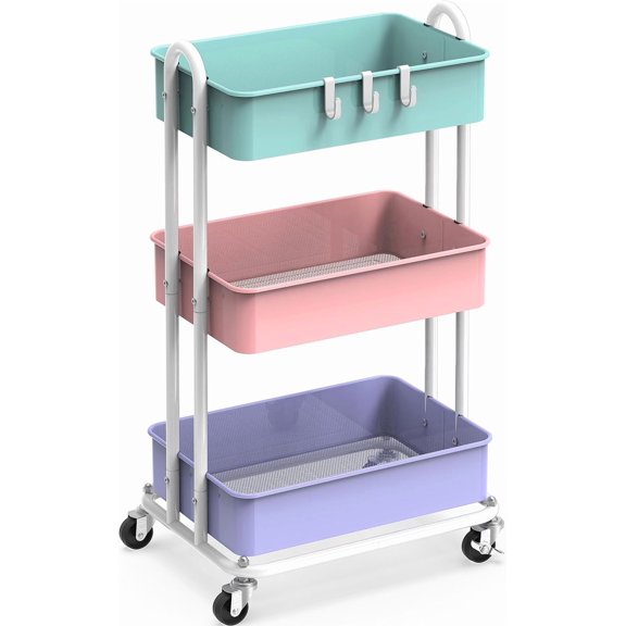 3-Tier Heavy Duty Metal Utility Rolling Cart, Multicolor
