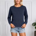 thumbnail image 5 of Fiaer Women Sweatshirts Plus Size Loose Fit Pullovers Crew Neck Long Sleeve Solid Color Trendy Pocket Tops Navy XL, 5 of 5