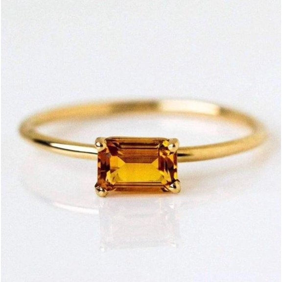 Baguette Citrine Eternity Band Ring Dainty Stacking Ring Wedding 925 Sterling Silver Yellow Gold Plated Gemstone Jewelry For Women Gift
