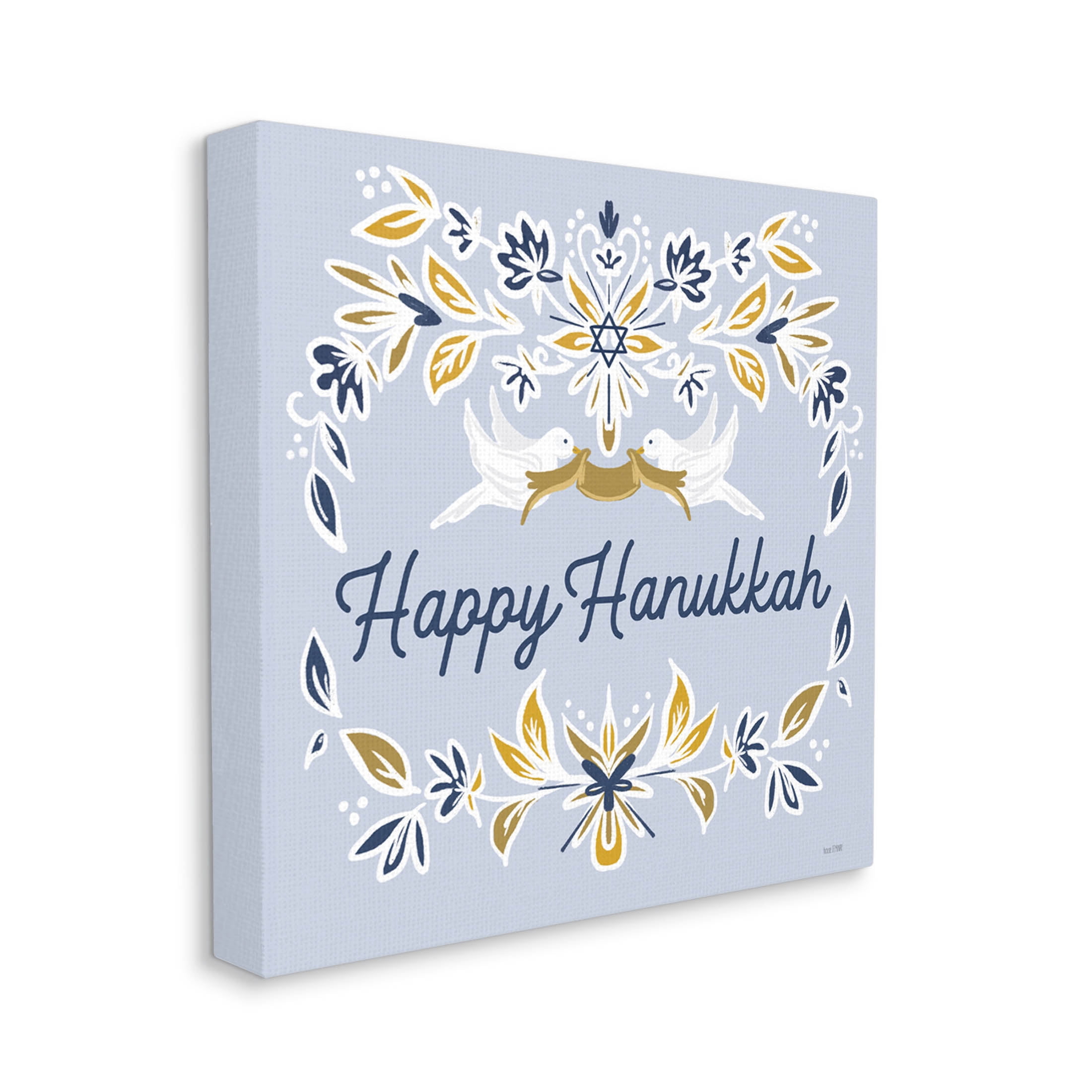 Happy Hanukkah Floral Doves Banner Holiday Graphic Art Gallery Wrapped Canvas Print Wall Art