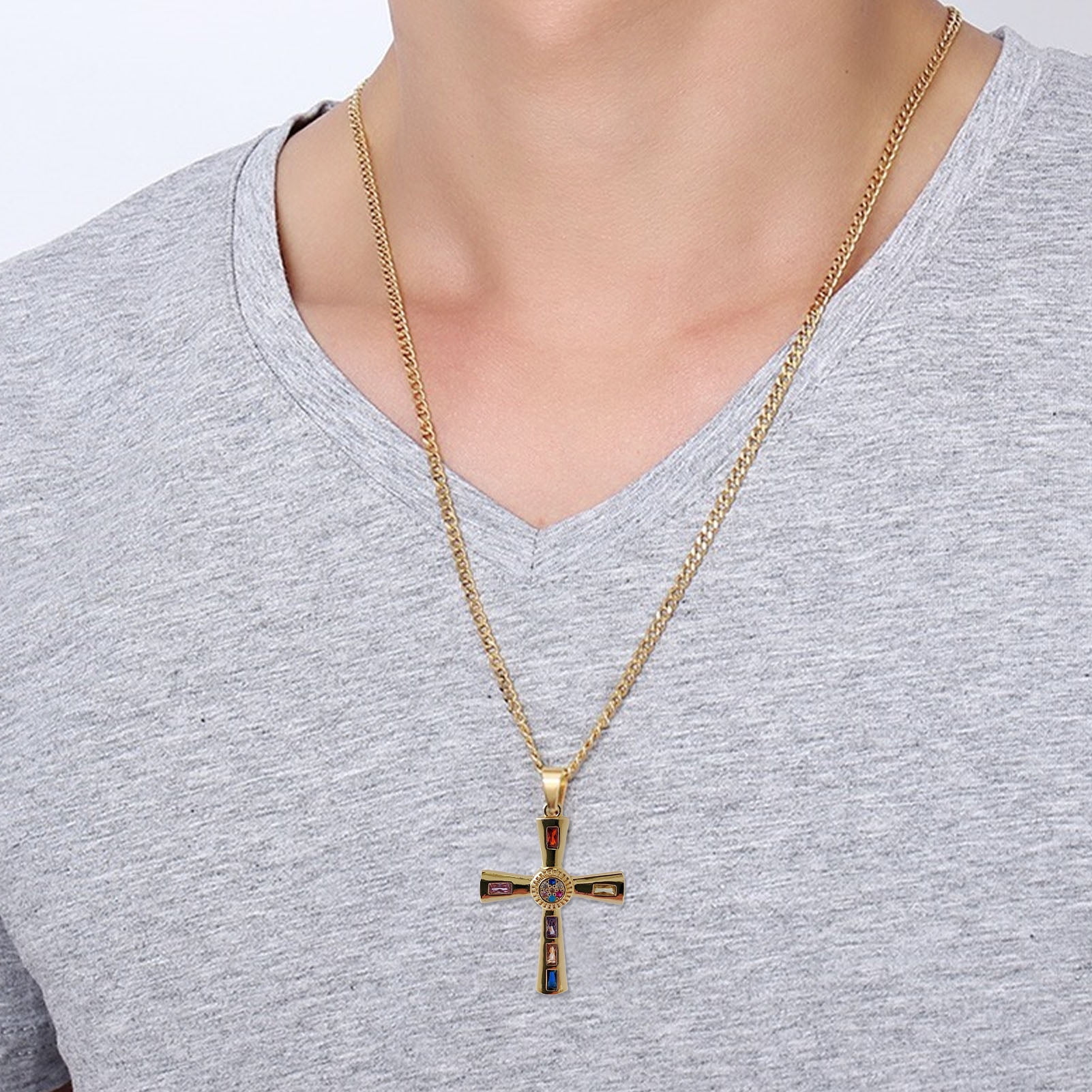 Stylish Cross Chain Encrusted with 