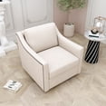 thumbnail image 3 of 360°Swivel Accent Chair, Cotton Linen Fabric Lounge Sofa with Brass Nail Decorative, Square Club Sofa Arm Chair with Metal Base, Swivel Barrel Chairs for Bedroom Living Room Office (White), 3 of 7