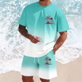 thumbnail image 2 of FUZHIQ Hawaiian Tropical Style Men's Gradient 2 Piece T-Shirt Shorts Set Island Sunset Tree Print Summer Casual Beach Vacation Loose Fit Outfit,L, 2 of 5