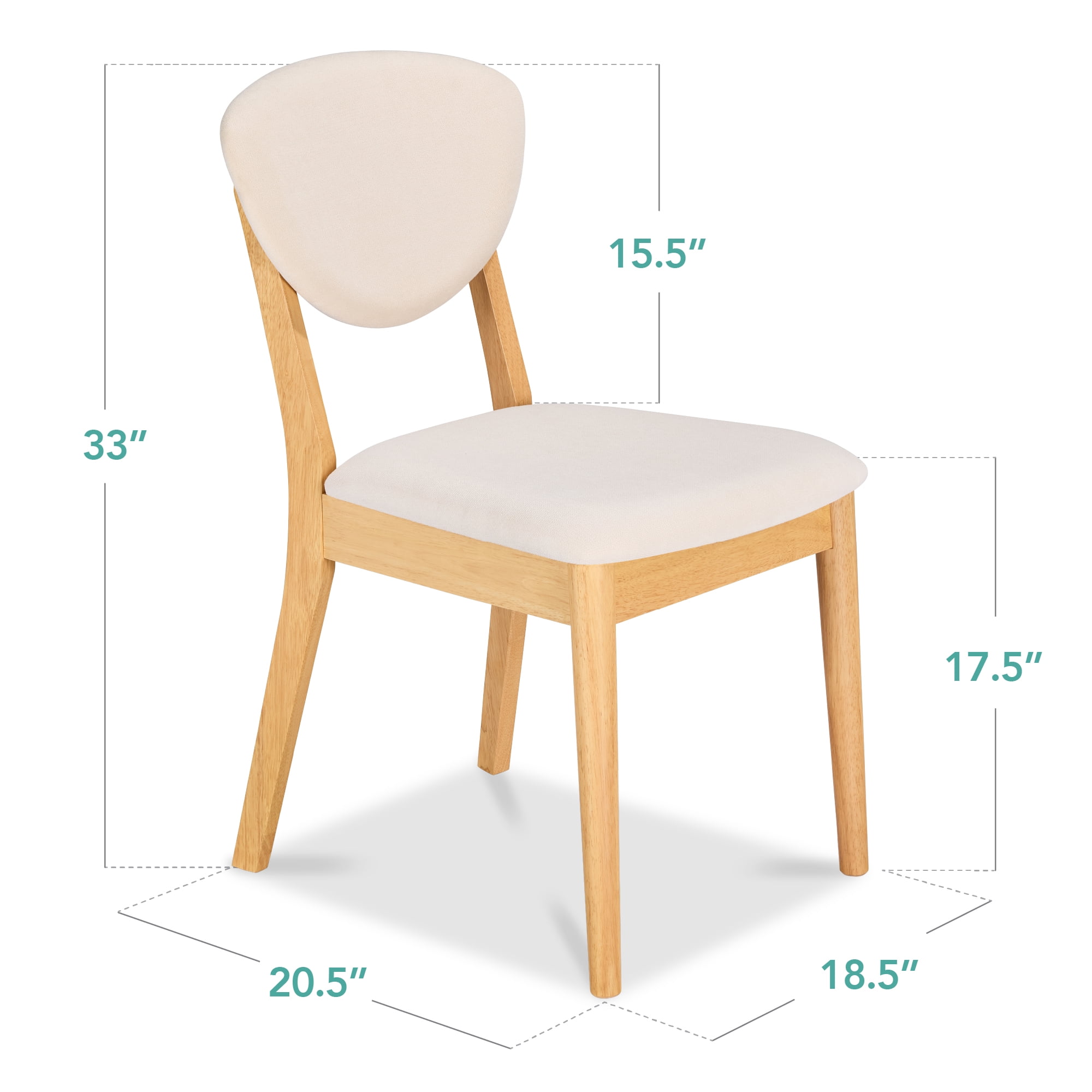 Best Choice Products 2-Piece Mid-Century Modern Wood & Upholstered Dining Chair Set - Oak/Cream