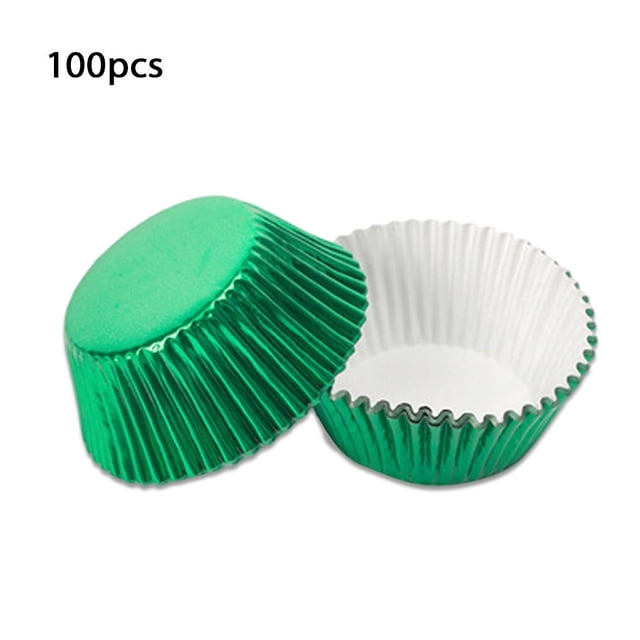 Inteprter 100 Uds. Tazas de papel de aluminio engrosado, revestimientos para magdalenas, Mini moldes para magdalenas, moldes para hornear, papel Herramientas y accesorios para hornear verde