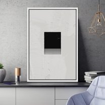 PixonSign Framed Canvas Wall Art Geometric Art Deco Black Gray Square Abstract Print Minimalism Contemporary Nordic Calm Decoration for Living Room, Bedroom, Office - 16"x24" White