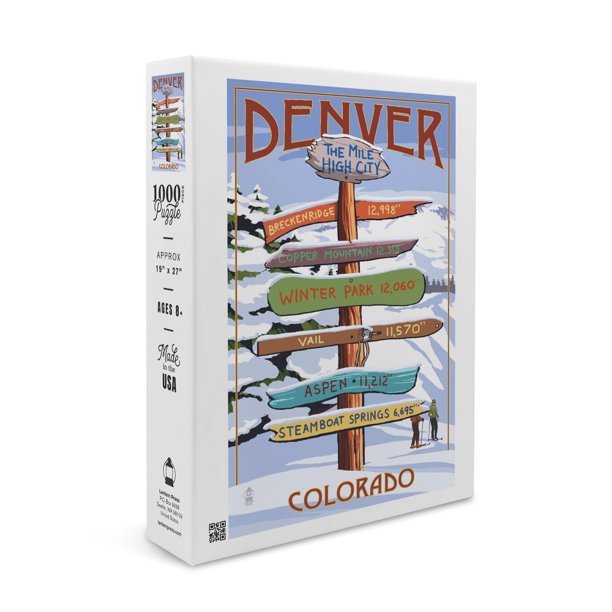 Denver, Colorado, Destinations Sign (1000 Piece Puzzle, Size 19x27, Challenging Jigsaw Puzzle