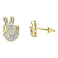 thumbnail image 3 of 10K Yellow Gold Diamond Peace Sign Studs 13mm Frame Mens Pave Earrings 0.14 CT., 3 of 5