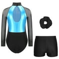 thumbnail image 2 of Alvivi Girls Gymnastics Leotards with Shorts Tumbling Dance Biketards Matching Hair Scrunchie Sky Blue&Black 10, 2 of 7