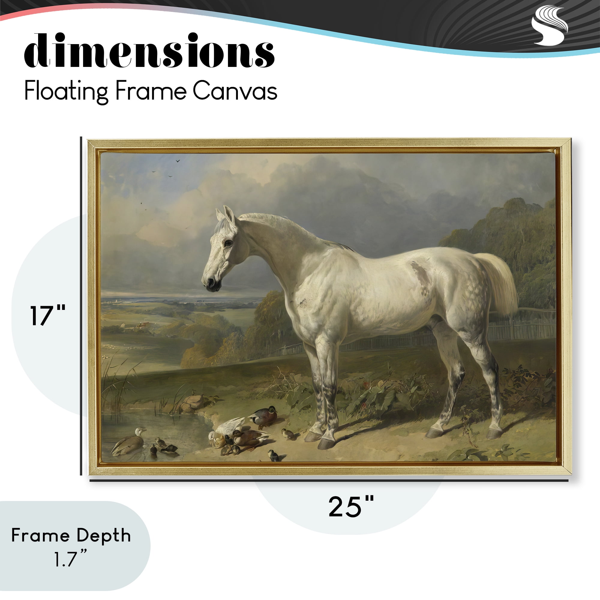 Stupell Industries Grey Horse And Ducks In Landscape Gold Framed Floater Canvas Wall Art, design by Tina LeCour