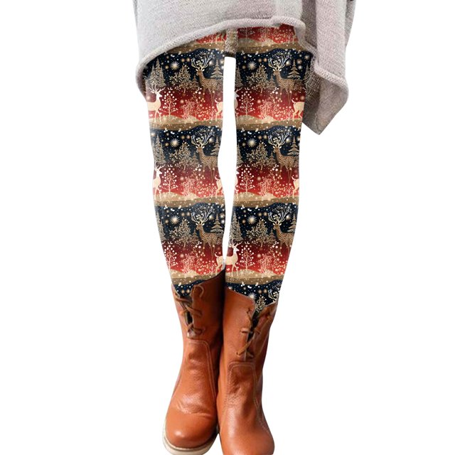 Gibobby Leggings estampados para mujer Leggings de moda de otoño e invierno para mujer, 2024pantalones con estampado navideño informal(Vino,G)