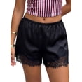 thumbnail image 1 of Shorts casuales de verano para mujer con cintura elástica, ribete de encaje y pernera ancha., 1 of 8