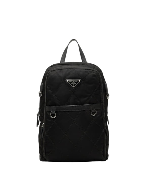 Pre-Owned Prada Triangle Logo Plate Quilted Mini Backpack 1BZ017 Black Nylon Leather Women's...