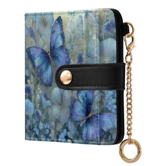 Qxltty Butterfly Floral Ladies Wallet Rfid Slim Thin Compact Credit Card Women Wallet Zipper Coin Pocket and ID Window for Female Gifts