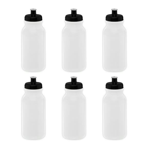 Water Bottle with Push Cap 20 oz. Set of 6, Bulk Pack - Reusable, Leak Proof, Perfect for Gym, Hiking, Camping, Outdoor Sports - White