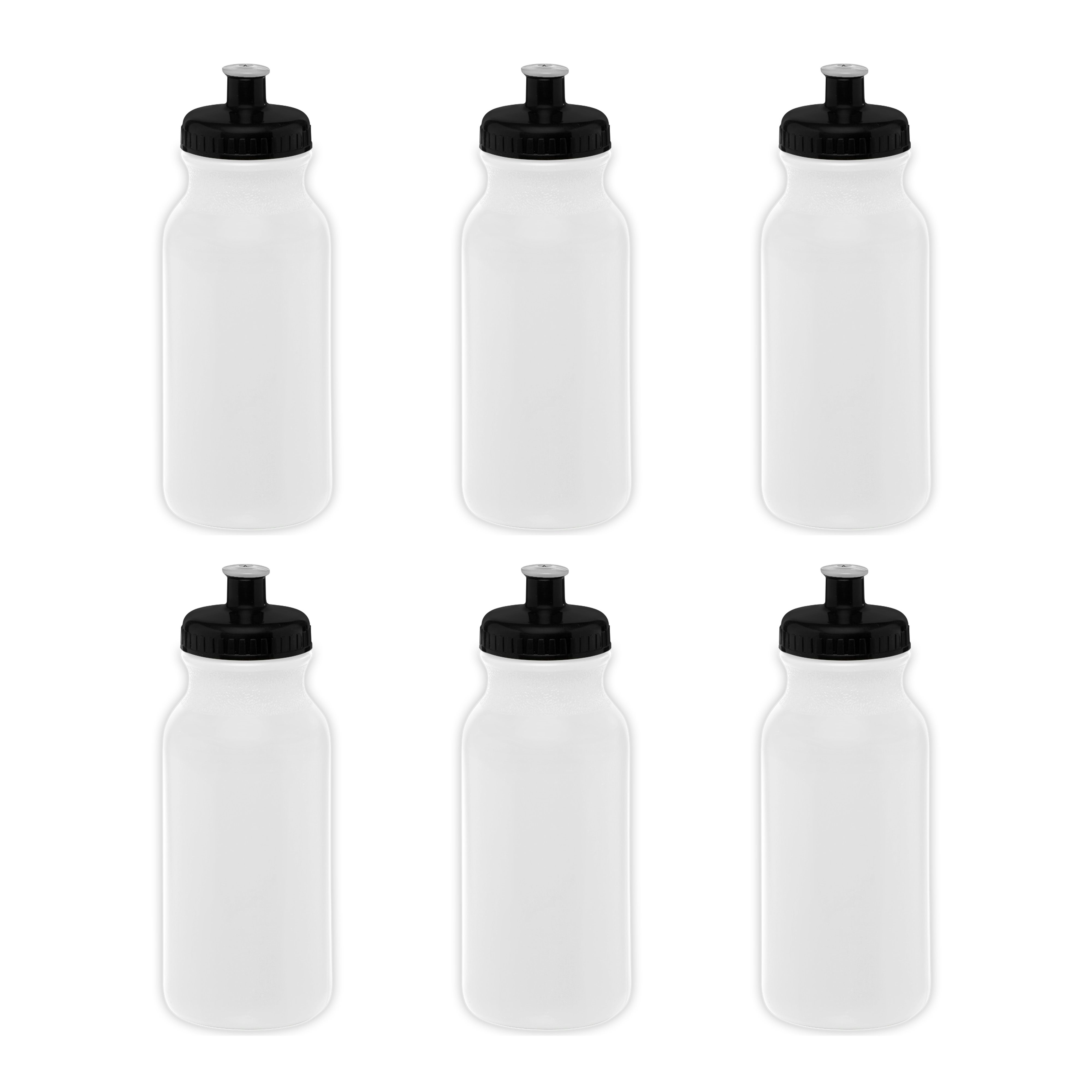 Water Bottle with Push Cap 20 oz. Set of 6, Bulk Pack - Reusable, Leak Proof, Perfect for Gym, Hiking, Camping, Outdoor Sports - White