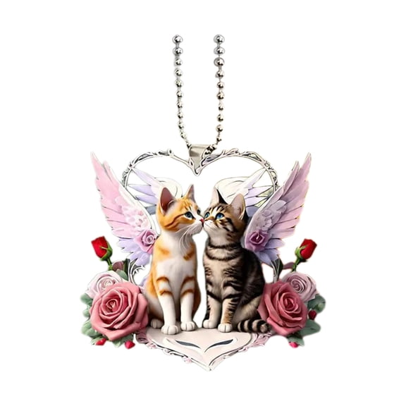 Angel Kitten with Rose Pendant, Valentine's Day Themed Acrylic Car Interior Accessory, Decorative Ornament for Backpack and Indoor