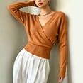 thumbnail image 6 of gbyLJF Women's Wrap Cross V Neck Tops Slim Fit Long Sleeve Sweater Lightweight Soft Knitted Blouse, 6 of 8
