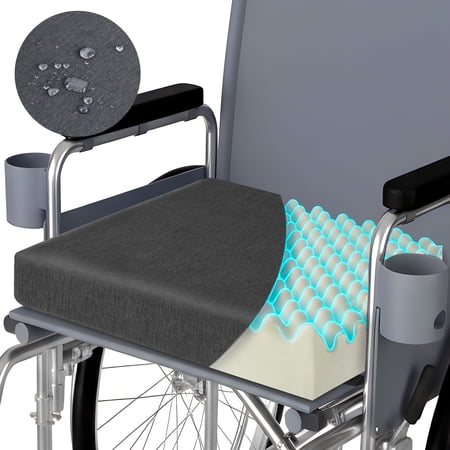 WANALIT Wheelchair Seat Cushion, Relieve Sciatica, Back, Coccyx, Pressure Sore and Ulcer Pain, Refreshing Ergonomic Chair Cushion with Waterproof Fabric, Anti-Slip Cover (Black)