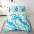 thumbnail image 2 of Homewish Chic Abstract Marble Twin Bedding Sets 7-Piece, Modern Marbling Ombre Bedding Comforter Set, Cyan Gold Artwork Stripes Reversible Sheet Sets, Breathable Home Decor, 2 of 7