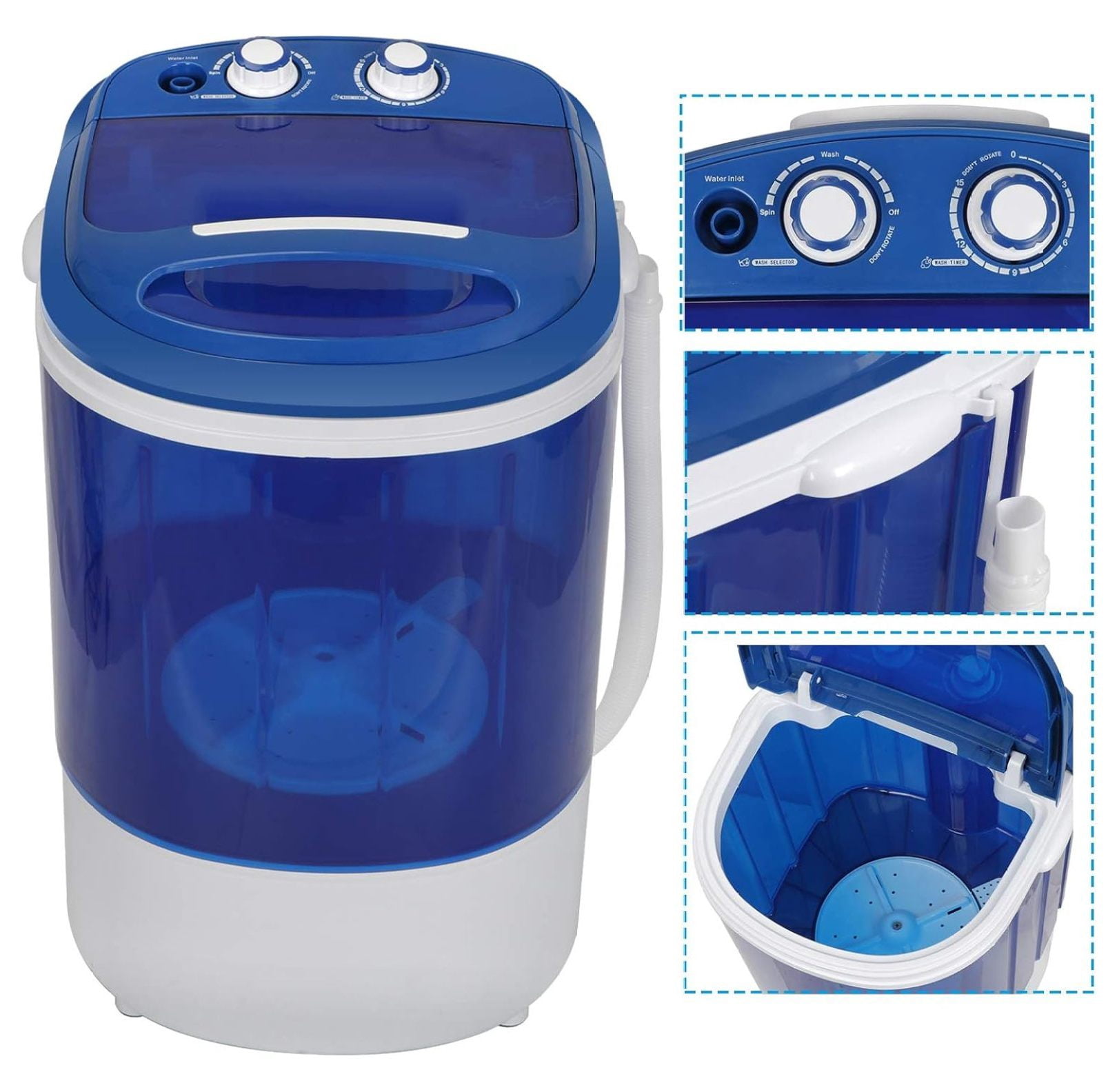 2-IN-1 Portable Washer and Spinner Combo, 5.7LBS Mini Washing Machine 2.2LBS Spin Dryer with Drain Pump and Hose, Semi-Automatic Compact Washer for Small Spaces, Camping