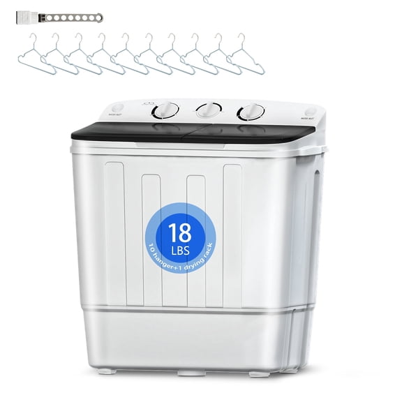 Winfire 18 lbs Portable Compact Twin‑Tub Washing Machine,for Camping & Caravan, with 10 Clothes Hangers & Drying Rod