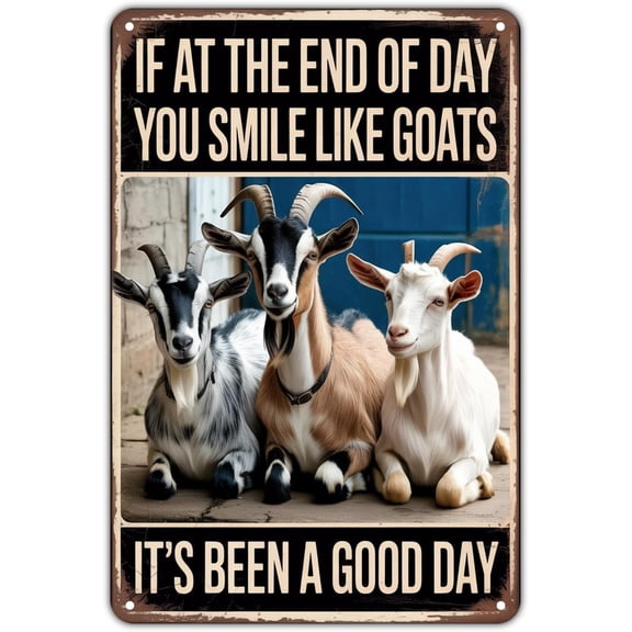 Smiling Goats Vintage Metal Tin Sign, Funny Goat Print Wall Decor for Garden, Yard, Bar, Porch, Home, Bedroom, Kitchen, 8 x 12 Inch