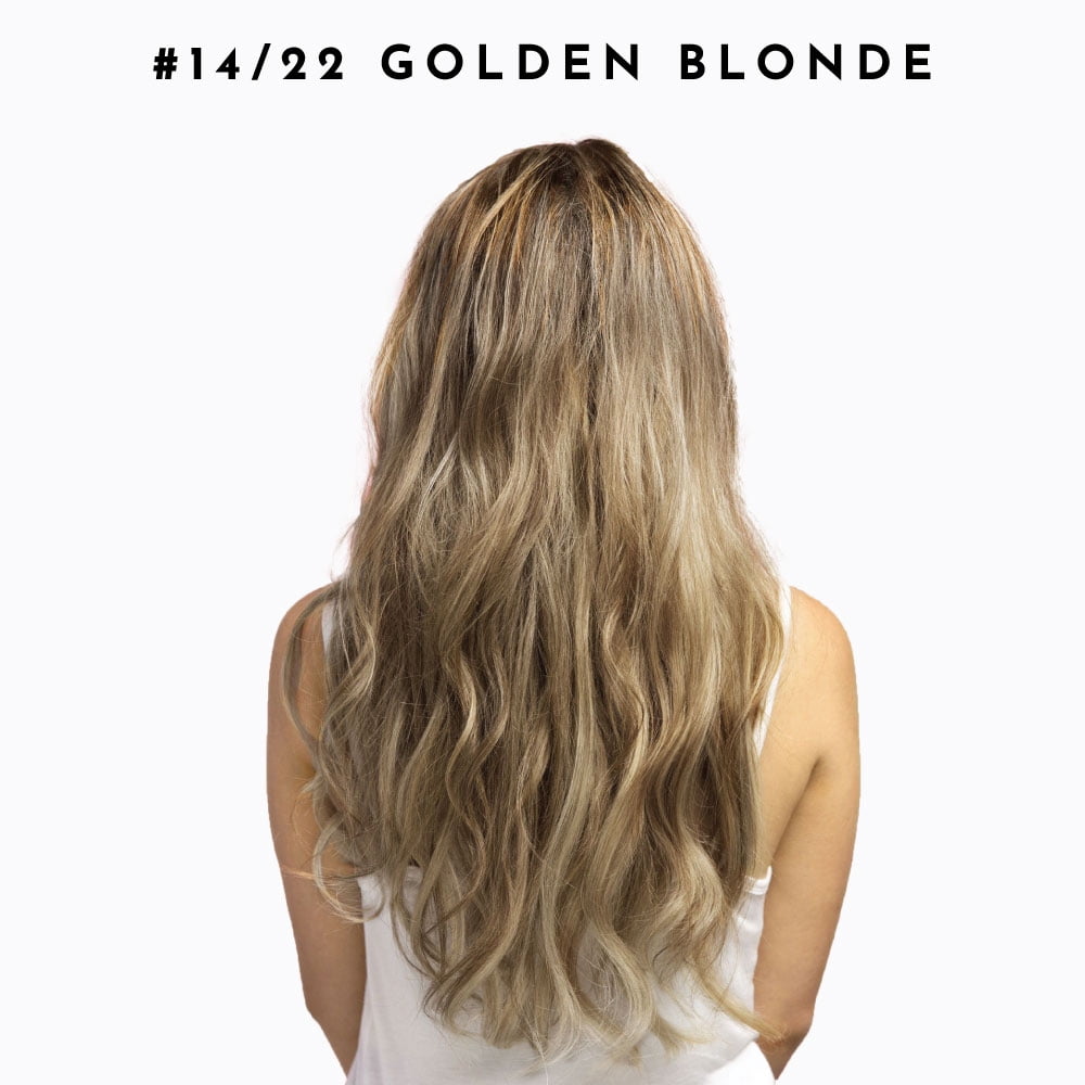 7-Piece Clip-In Hair Extension Set by Joi Hair, Clip Sewn Machine Weft, Premium Remy Human Hair, Full Set for Full Head, 120g 20" #R4A-18/22 Rooted Ash Blonde