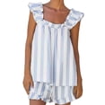 thumbnail image 2 of BWASD 2026 New Womens Pajama Sets 2PC Soft Cotton Summer Ruffle Trim Top and Shorts Outfits Loose Casual Breathable Sleepwear Loungewear Fashion Clothing (Blue L), 2 of 4