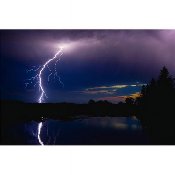 Lightning Storm Over A Lake Poster Print by Corey Hochachka, 17 x 11