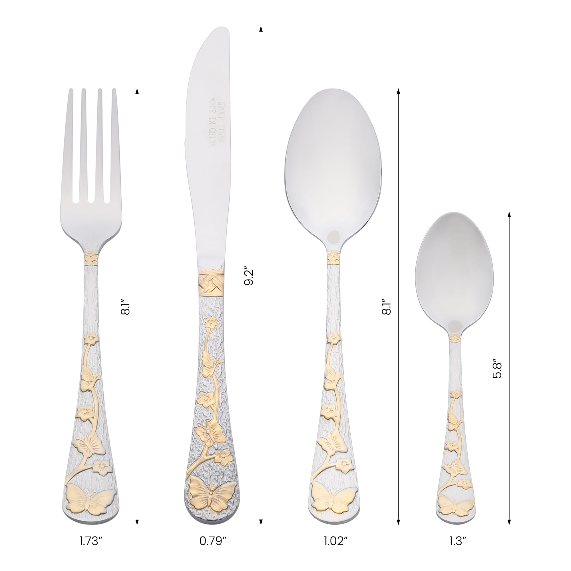 Unique Bargains 4 Piece Silverware Set Stainless Steel Floral Flatware Gold 4