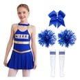 thumbnail image 1 of TSSOE Costume de Cheerleader pour Filles 4 Pcs Tenues d'Halloween Robe de Danse Uniforme de Cheerleading avec Pompons Bleu 8, 1 of 7