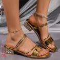 thumbnail image 6 of FRSASU Women's Gold Rhinestone Strappy Heeled Sandals Open Toe Ankle Strap Dressy Chunky Heels for Party Wedding Dress Shoes Gold, 6 of 8