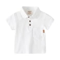 thumbnail image 2 of WOLLED Baby Toddler Boys Short Sleeves Lapel T-Shirt 1-7T Kids Summer Pullover Cotton Shirt Tops with Buttons Casual Solid Color Tee Shirt, 2 of 11