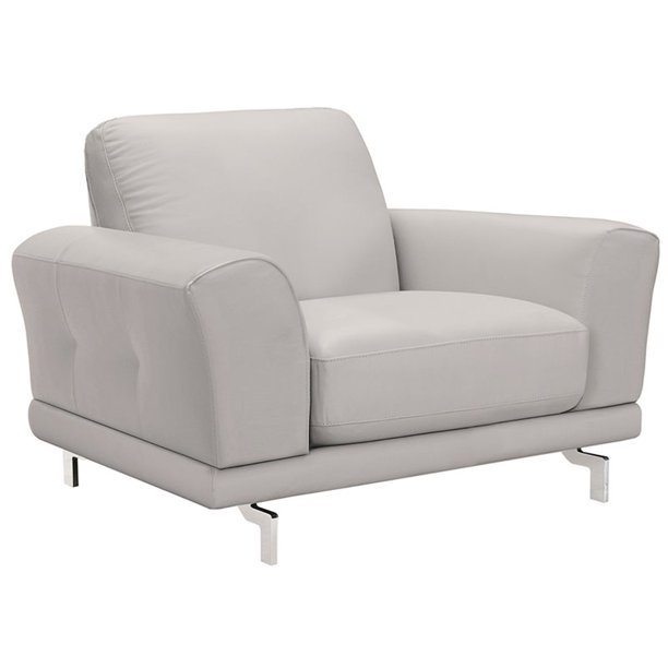 Natural Greige Leather Accent Chair in Dove Gray