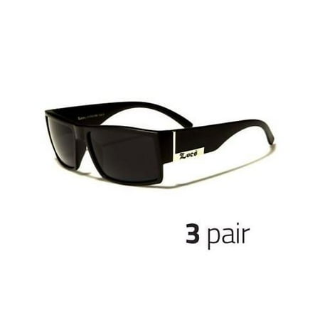 3 PAIR MEN DARK LENS GANGSTER MATTE BLACK OG SUNGLASSES LOCS BIKER GLASSES