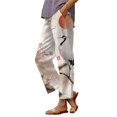 thumbnail image 4 of Casual Women's Trousers Summer Linen Pants For Women Wide Leg Boho Pants Loose Palazzo Pants Floral Pants With And Pockets,Beige Women's Casual Pants M, 4 of 4