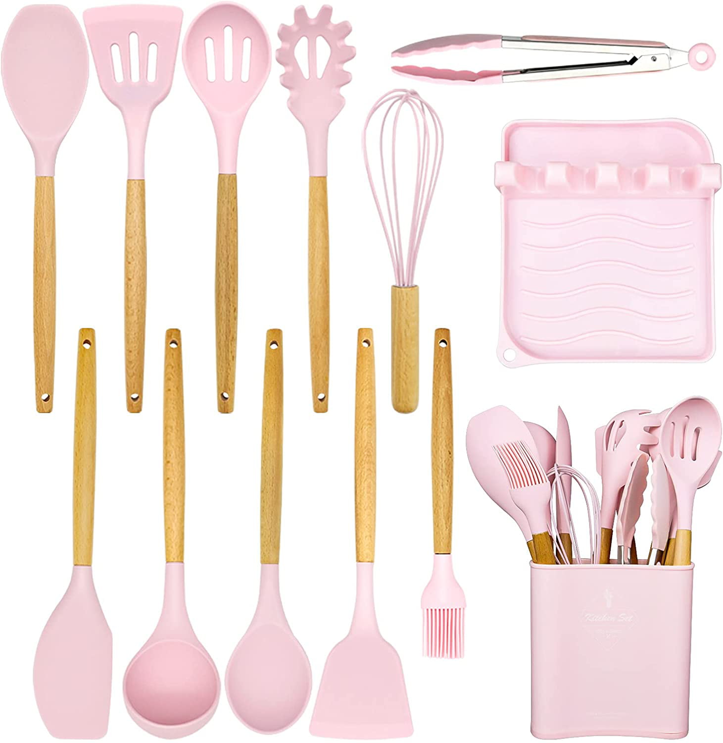 oannao Silicone Cooking Utensils Kitchen Utensil Set Pink