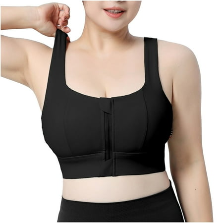 

HTNBO T Shirt Bras for Women Plus Size Racerback Underwear Adjustable Zip up Black 5XL