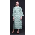 thumbnail image 2 of Bimba Aquamarine Green Leaves Flower Printed Womens Robes Long Soft Kimono Robe Cotton Bride Getting Ready Robe Long M, 2 of 5