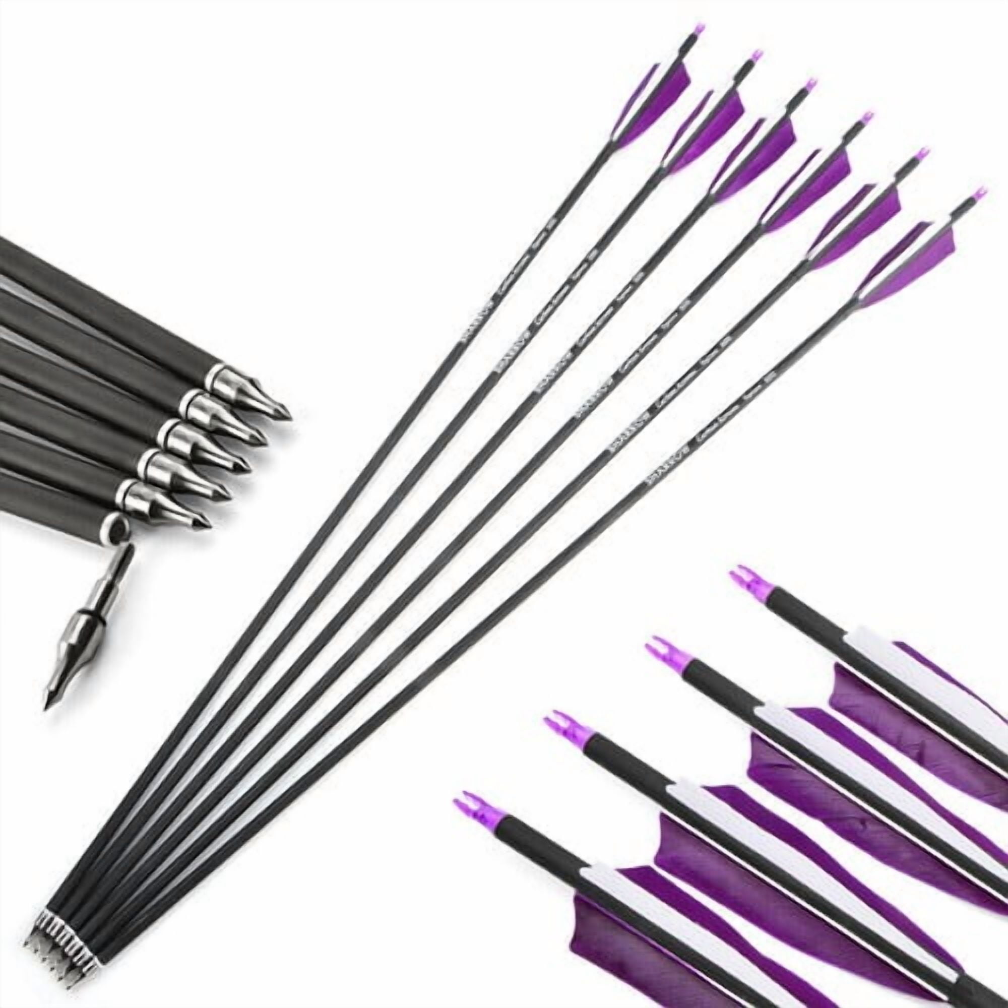 12pcs 30" Carbon Arrows with Real Turkey Feathers – Durable, Straight, and Well-Balanced Archery Arrows for Compound and Recurve Bows, Ideal for Hunting, Target Shooting, and Outdoor Practice