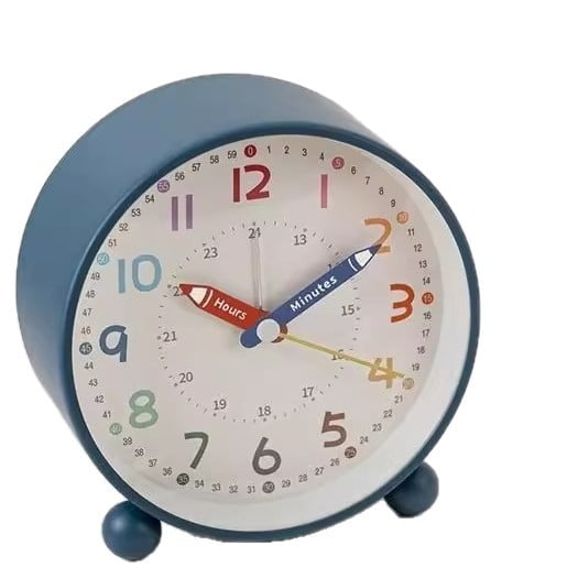 Reloj despertador educativo para niños, silencioso, de metal azul, 150 g