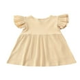 thumbnail image 2 of Kid Baby Girls Dress Solid Ruffles Sleeve Pocket Knee Length A-Line Dress, 2 of 6