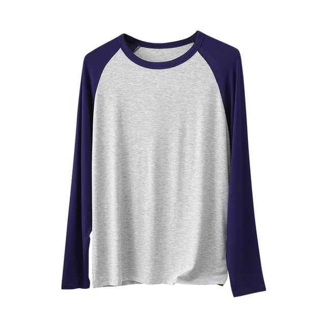 Posijego Men's Pajama Tops Long Sleeve T-Shirts Color Block Sleep Tops Causal Basic Tee Shirts Sleepwear