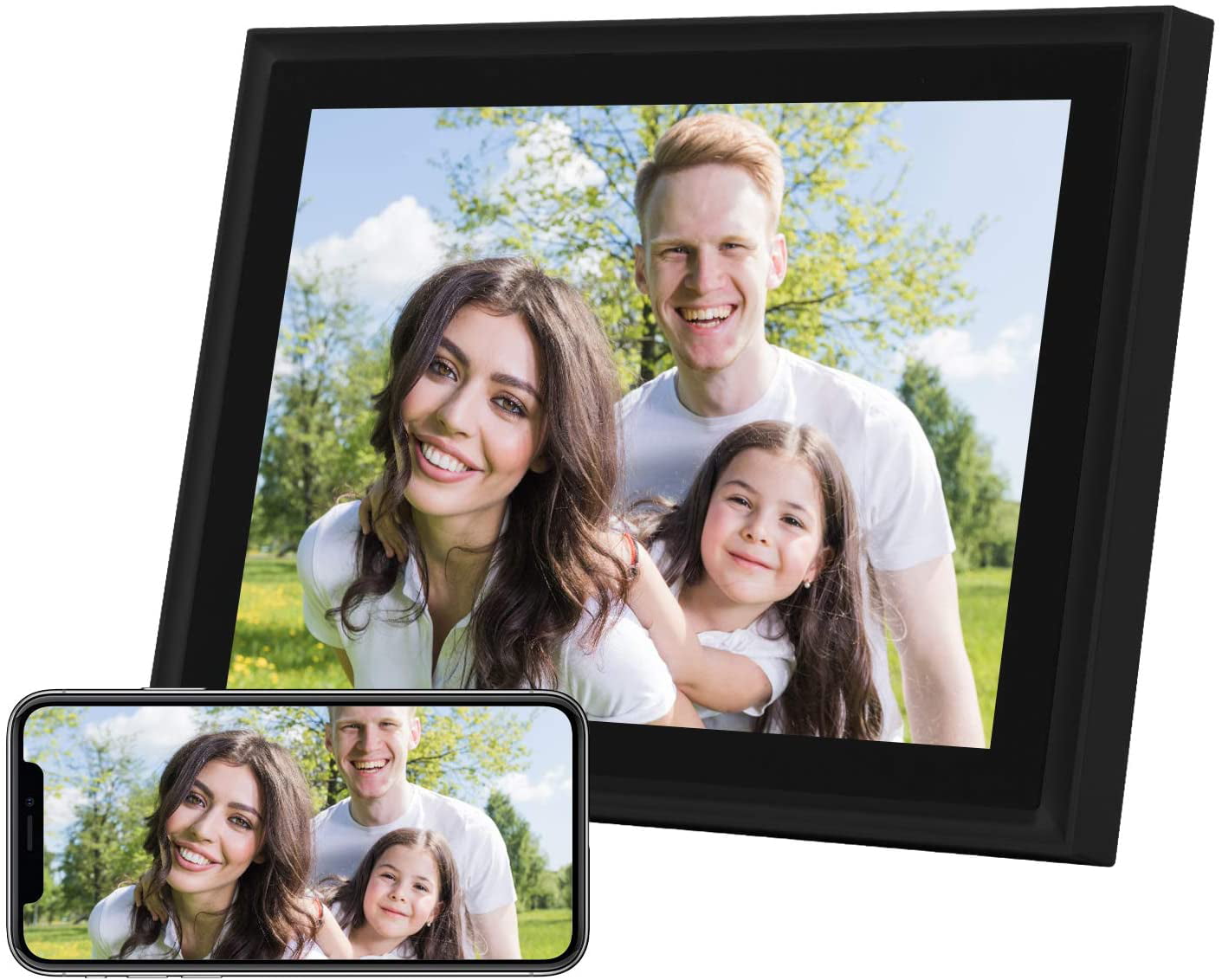 4:3 Share Moments Instantly via Frameo App from Anywhere FRAMEO 10 Inch Smart WiFi Digital Photo Frame 2048×1536 2K IPS LCD Touch Screen Support Micro SD Card 16GB Storage Auto-Rotate