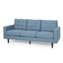 Noble House Cicely Tufted Fabric 3 Seater Sofa, Blue, Dark Brown